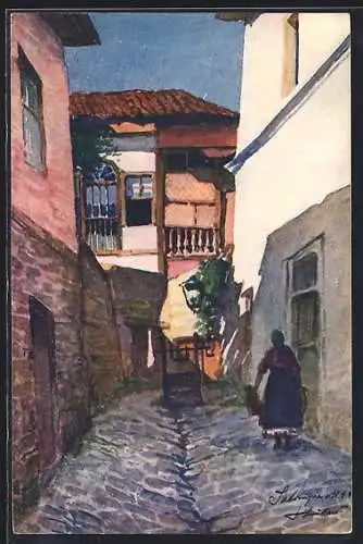 Künstler-AK Salonique, L`Impasse au Puits