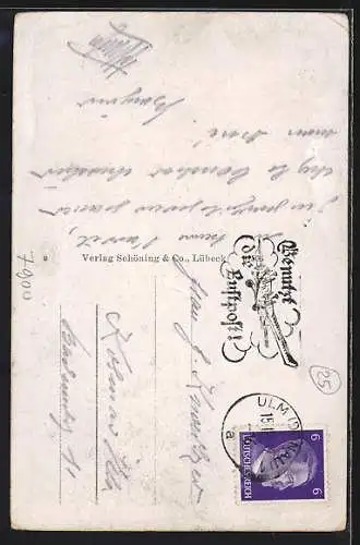 AK Ulm, Strassenpartie mit Blick zum Münster