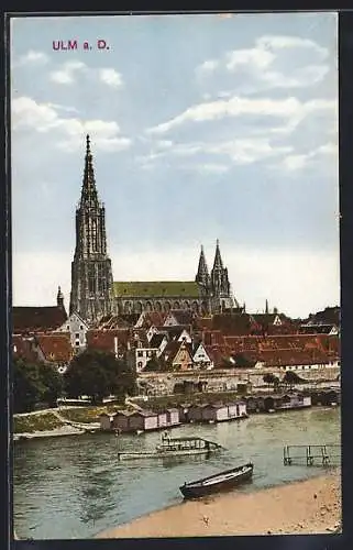 AK Ulm a.D., Stadtansicht mit Kirche und Donau