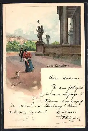 Künstler-Lithographie Wien, Spaziergänger vor der Karlskirche