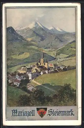 AK Mariazell, Totale mit Gebirgswand