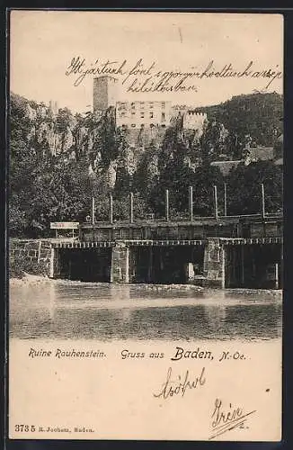 AK Baden /N.-Oe., Blick auf die Ruine Rauhenstein