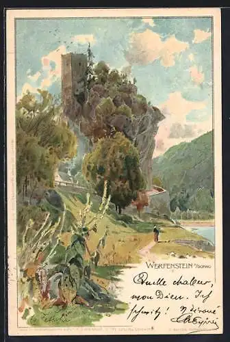 Künstler-AK Struden, Ruine Werfenstein an der Donau
