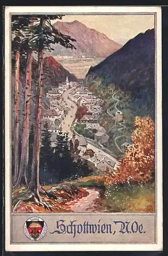 AK Deutscher Schulverein Nr.452: Schottwien, Gesamtansicht vom Berg aus