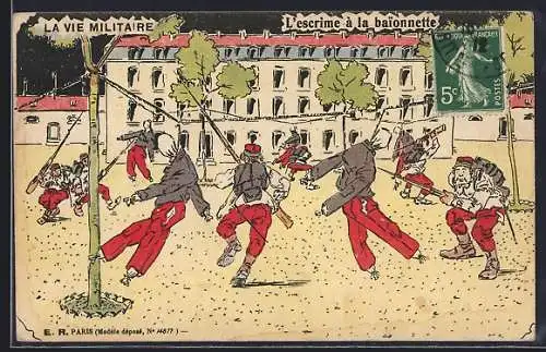 Künstler-AK La Vie Militaire, L`escrime à la baionette