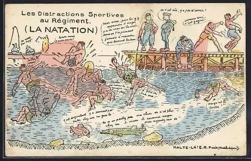 Künstler-AK Les Distractions Sportives au Régiment