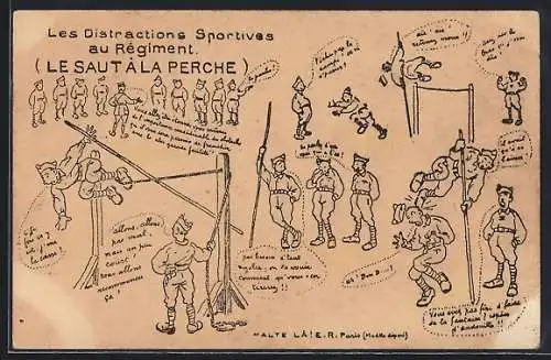 Künstler-AK Les Distractions Sportives au Régiment, Le Saut à la Perche
