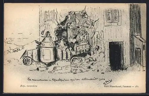 Künstler-AK En manoeuvres, Quelqu`on qu`on attendait pas