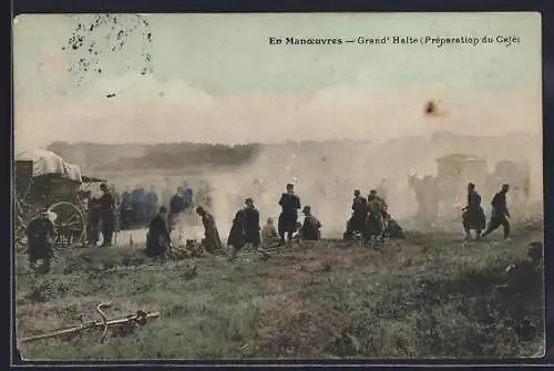 AK En Maoeuvres, Grand`Halte, Préparation du Café
