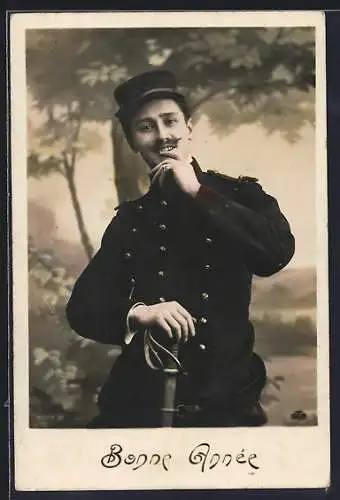 AK Französischer Soldat in Uniform, Bonne Année