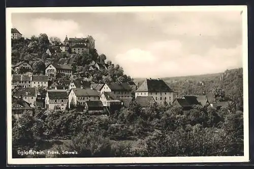 AK Egloffstein /Fränk. Schweiz, Ortspanorama mit Burgblick