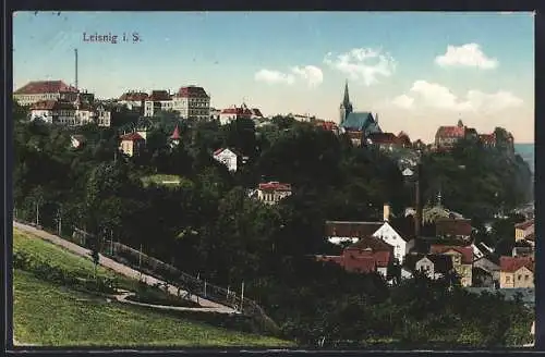 AK Leisnig i. S., Ortsansicht mit Kirche