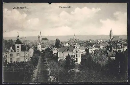 AK Langensalza, Totalansicht mit Strasse aus der Vogelschau
