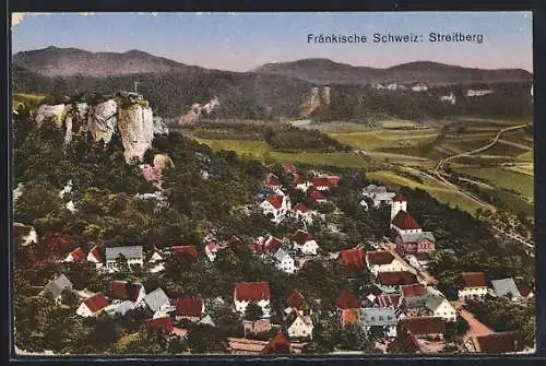 AK Streitberg /Fränk. Schweiz, Totalansicht mit Burg und Bergpanorama