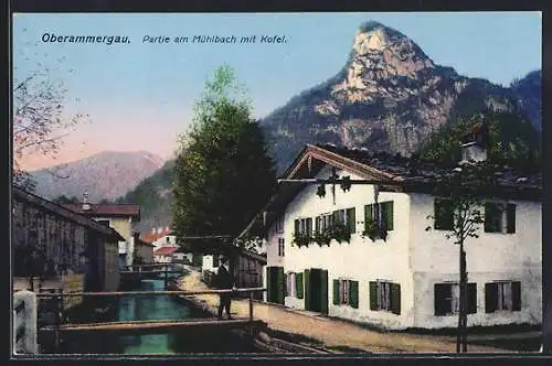 AK Oberammergau, Partie am Mühlbach mit Kofel