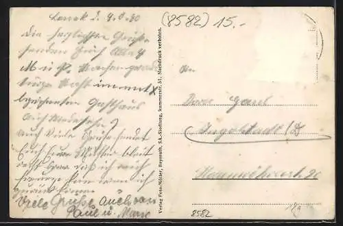 AK Berneck i. Fichtelgeb., Strassenpartie mit Logierhaus Bube jr. und Geschäften