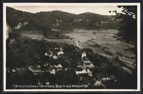 AK Streitberg /Fränk. Schweiz, Ortsansicht mit Wiesent-Tal aus der Vogelschau