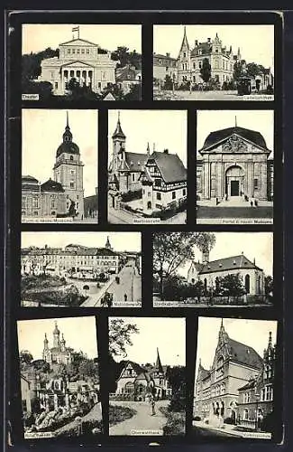 AK Darmstadt, Theater, Ludwigshöhstrasse, Martinskirche, Mathildenplatz, Victoriaschule, Russ. Kapelle, Oberwaldhaus