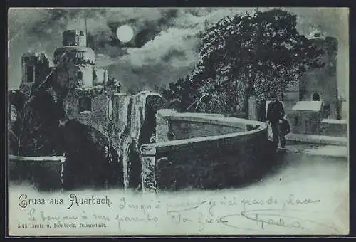 Mondschein-AK Auerbach / Hessen, Die Schlossruine bei Nacht