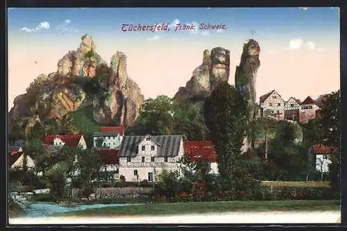 AK Tüchersfeld /Fränk. Schweiz, Ortansicht mit Felsen