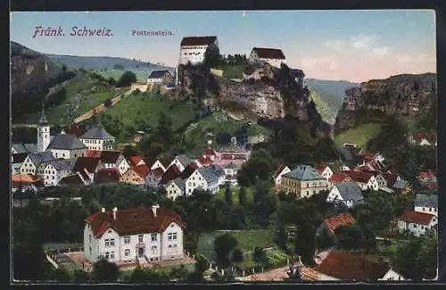 AK Pottenstein /Fränk. Schweiz, Ortsansicht mit Berg