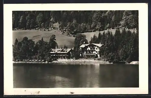 AK Hintersee / Berchtesgaden, Hotel Post mit Wasserpartie
