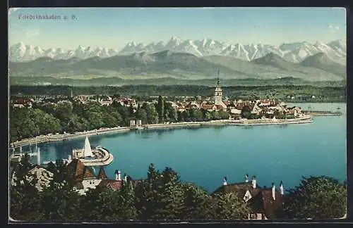 AK Friedrichshafen a. B., Ortsansicht mit Wasserpartie