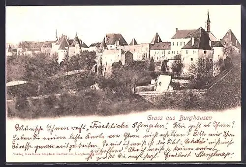 AK Burghausen / Salzach, Ortsansicht mit Burg