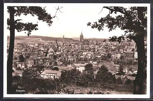 AK Siegen, Ortsansicht umrahmt von Bäumen