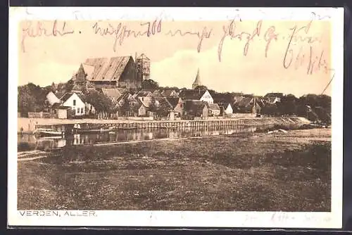 AK Verden /Aller, Blick auf den Ort mit Fluss