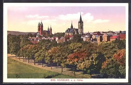 AK Bad Homburg v. d. Höhe, Ortsansicht mit Grünanlage