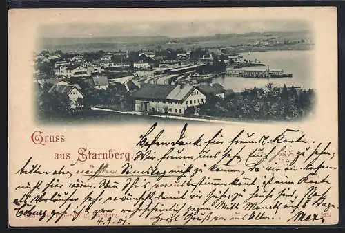 AK Starnberg, Ortsansicht mit Wasserpartie