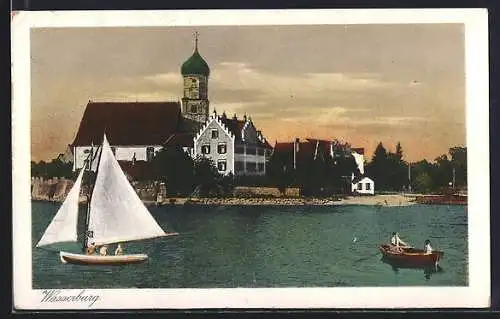 AK Wasserburg / Bodensee, Ortsansicht mit Wasserpartie und Booten