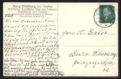 AK Giessen, Blick auf Burg Gleiberg, Vetzberg und Dünsberg