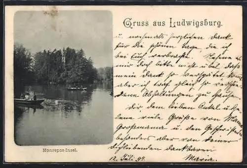 AK Ludwigsburg / Württemberg, Monrepos-Insel mit Ruderbooten