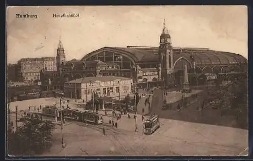 AK Hamburg-St.Georg, Hauptbahnhof und Strassenbahn
