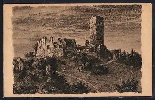 Künstler-AK Königstein i. T., Burgruine und Turm