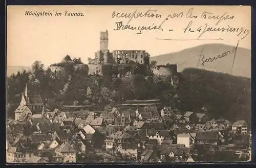 AK Königstein i. T., Ortsansicht mit Burgruine