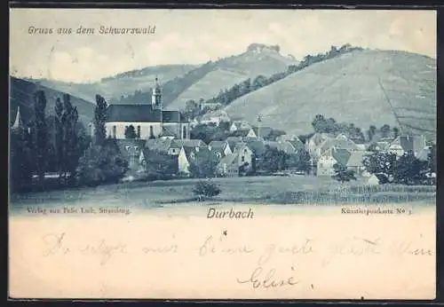 AK Durbach /Schwarzwald, Ortspanorama mit Bergblick