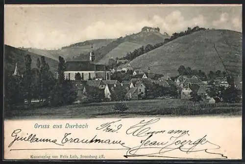 AK Durbach, Ortspanorama von einer Wiese aus