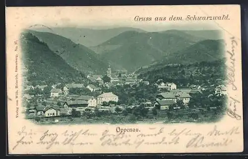 AK Oppenau /Schwarzwald, Totalansicht mit Bergpanorama