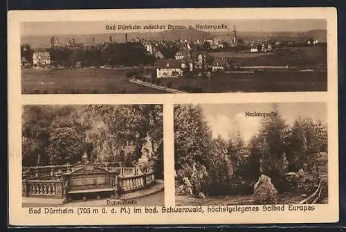AK Bad Dürrheim /Schwarzwald, Donau- u. Neckarquelle, Ortspanorama