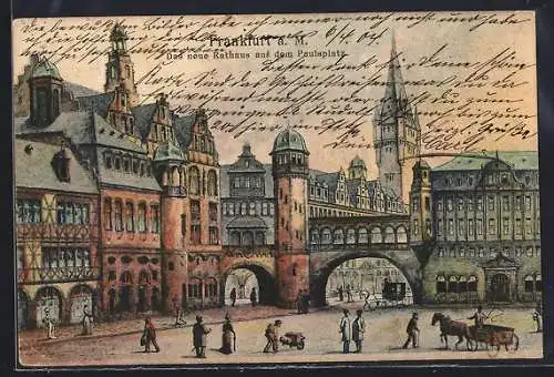 Künstler-AK Alt-Frankfurt, Das neue Rathaus auf dem Paulsplatz
