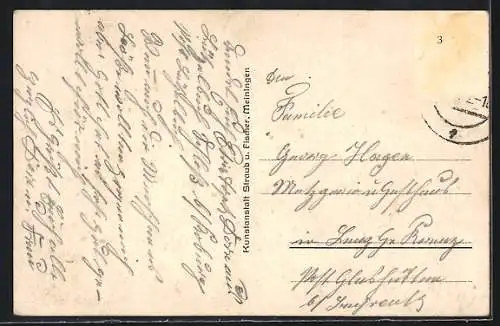 AK Coburg, Arkaden mit Ehrenmal und Landestheater