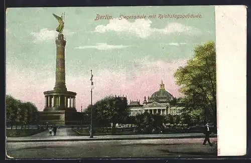 AK Berlin-Tiergarten, Siegessäule mit Reichstagsgebäude