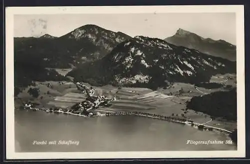 AK Fuschl, Ortsansicht mit Schafberg vom Flugzeug gesehen