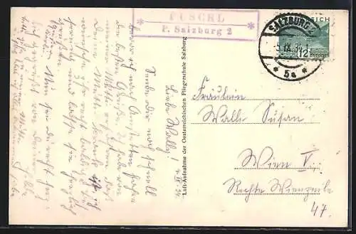 AK Fuschl, Ortsansicht mit Schafberg vom Flugzeug gesehen