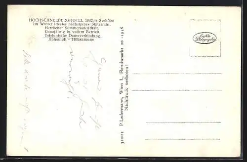 AK Schneeberg, Hochschneeberghotel im Winter