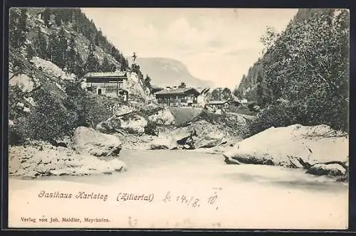 AK Ginzling, Gasthaus Karlsteg amt Bergbach