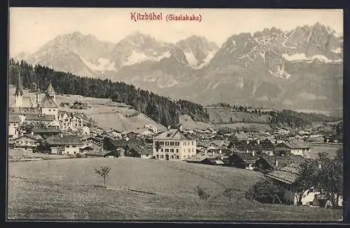 AK Kitzbühel /Giselabahn, Ortsansicht mit Bergpanorama
